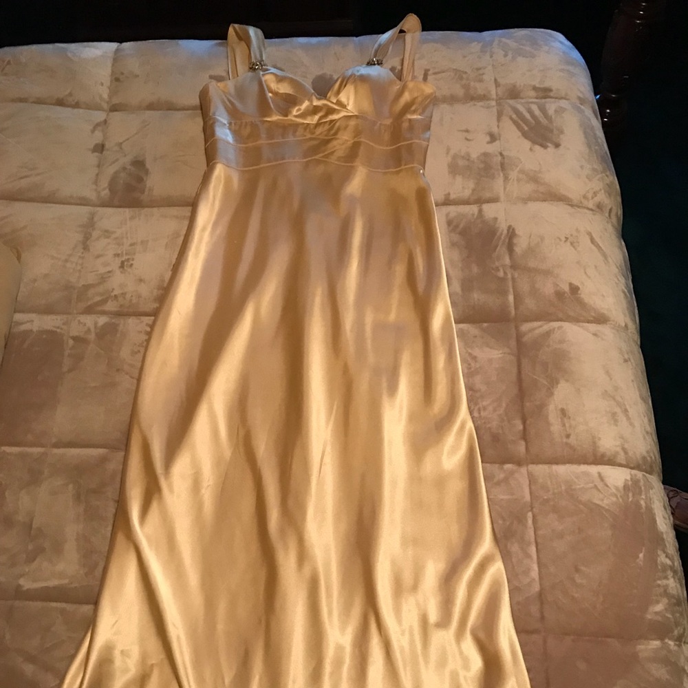 Silky long yellow formal dress